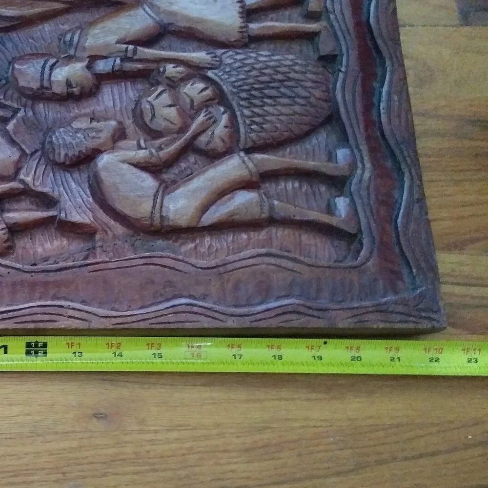 Vintage Wood Folk Art Carved Wall Hanging Rustic Country Farmhouse decor